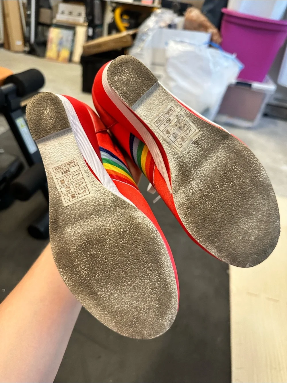 B.A.I.T. Women's Red Wedge Sneaker with Rainbow Stripe